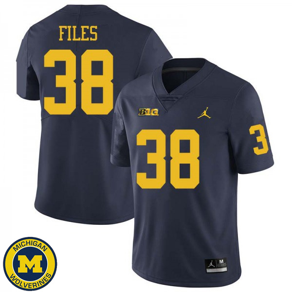 Mens Michigan Wolverines #38 Joseph Files Navy Jordan Brand Replica Jersey